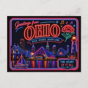Ohio Neon Staat Retro Vintage Postkarte