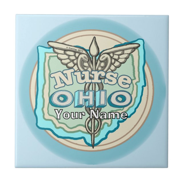 Ohio Nurse Caduceus Tile Fliese (Vorderseite)