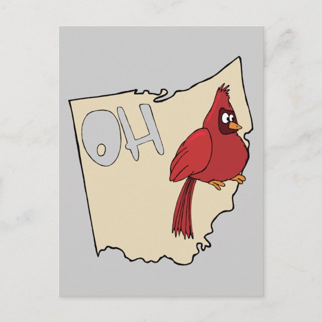 Ohio OH Karte & Kardinal Bird Cartoon Art Motto (Vorderseite)