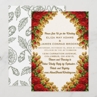 Ohio Red Carnation Vertical Wedding Invitation Save The Date