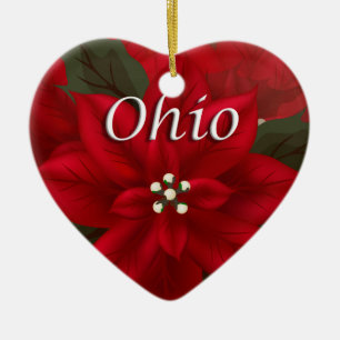 Ohio Red Poinsettia Herz Keepake Ornament