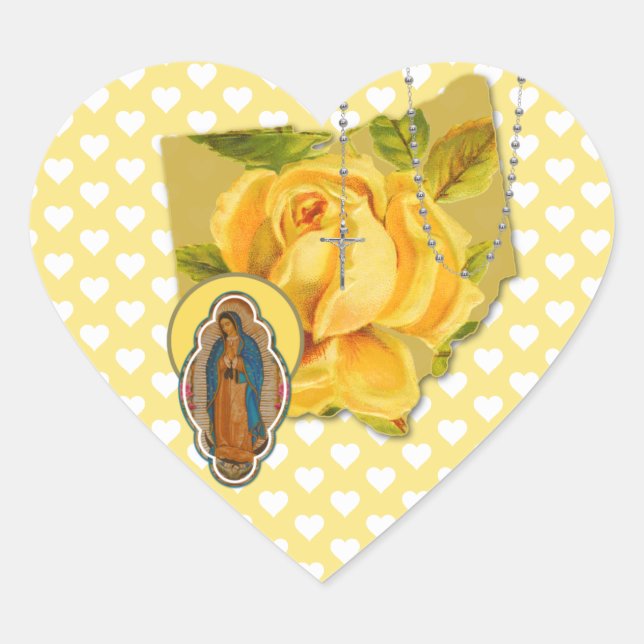 OHIO RELIGIÖSE JUNGFRAU MARY GUADALUPE CROSS ROSE Herz-Aufkleber (Vorderseite)