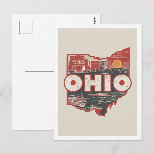 Ohio Retro Travel Design Iconic US Staaten Postkarte (Vorne/Hinten)