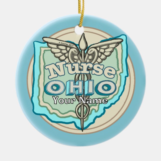 Ohio-Schwestern-Caduceus Keramik Ornament (Vorne)
