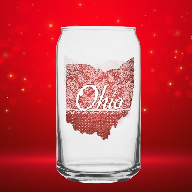 Ohio Souvenir Geschenk für sie Dosenglas (A pretty red Ohio state map with a feminine vibe makes this can cup a one of a kind gift for her.)