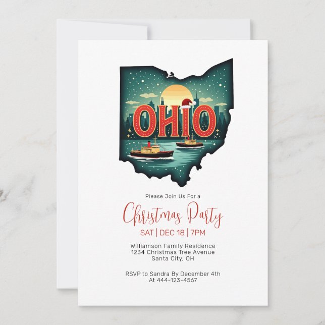 Ohio Staat Karte Weihnachtsfeier (Vorderseite)
