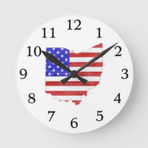 Ohio Staat Map Shaped American Flag Runde Wanduhr