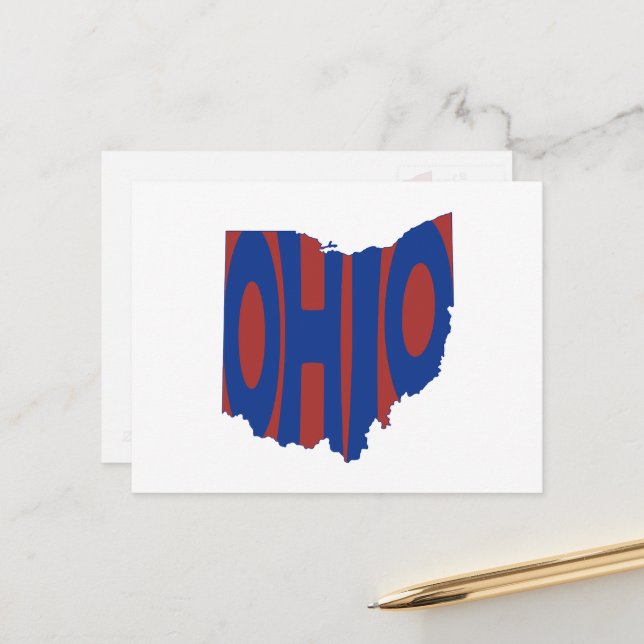 Ohio Staat Name Word Art Blue Postkarte (Vorderseite/Rückseite Beispiel)