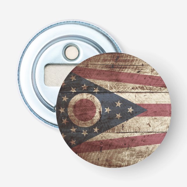 Ohio-Staats-Flagge auf altem hölzernem Korn Flaschenöffner (Vorderseite)