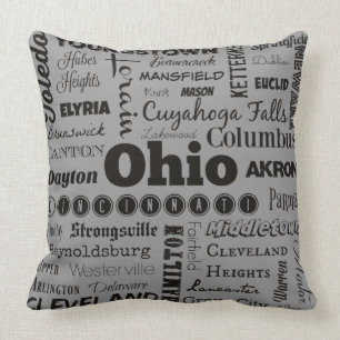 OHIO Städte in Grau und Schwarz Kissen