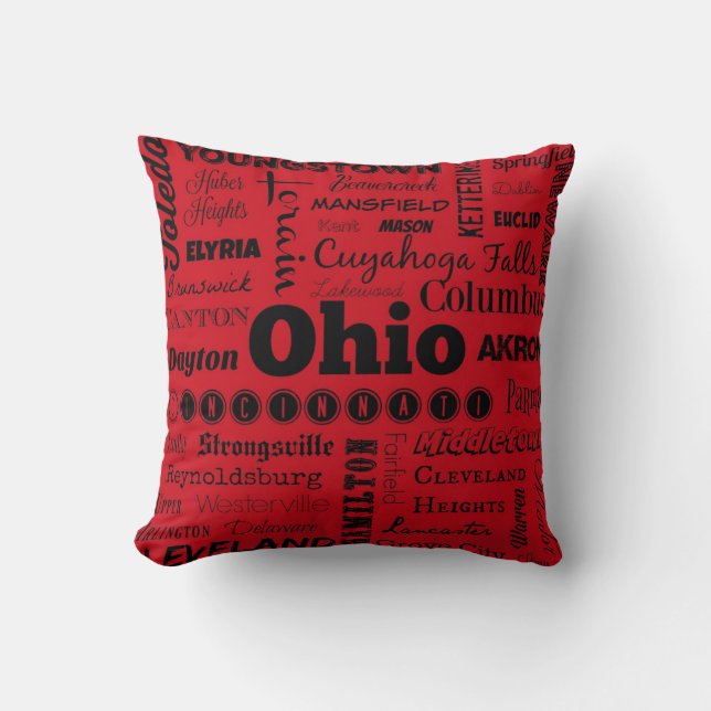 Ohio-Stadttypographie-Wurfskissen im Rot/im Kissen (Vorderseite)