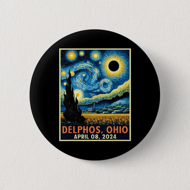 Ohio Total Solar Eclipse 2024 Starry Night Van Gog Button (Vorderseite)