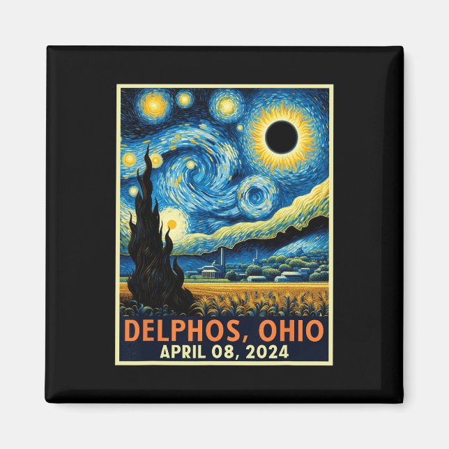 Ohio Total Solar Eclipse 2024 Starry Night Van Gog Magnet (Vorne)