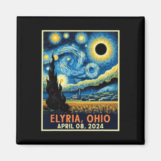 Ohio Total Solar Eclipse 2024 Starry Night Van Gog Magnet (Vorne)