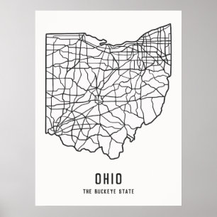 Ohio US Staat Road Map - Buckeye Staat Map Poster
