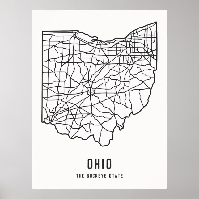 Ohio US Staat Road Map - Buckeye Staat Map Poster (Vorne)