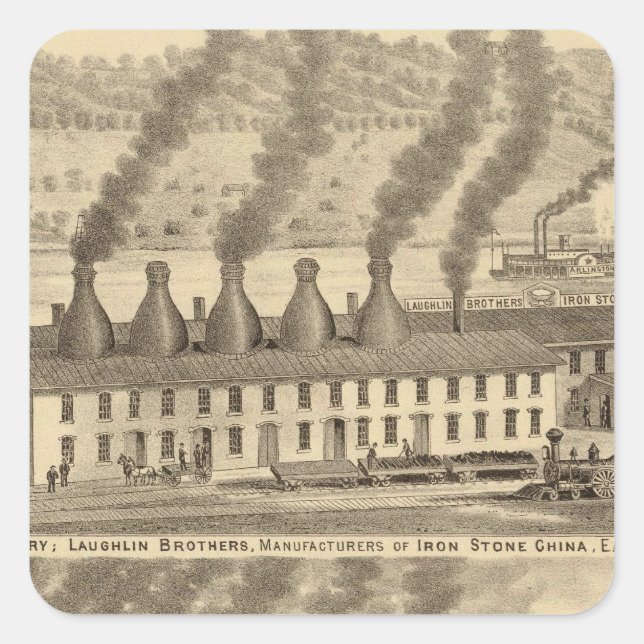Ohio Valley Pottery, Laughlin Brothers Quadratischer Aufkleber (Vorderseite)