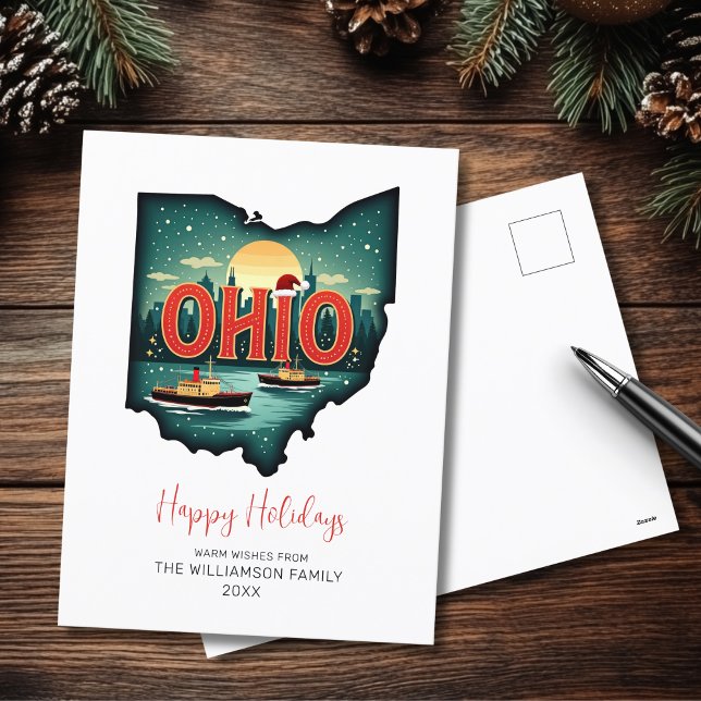 Ohio Xmas Karte Happy Holidays Flat Holiday Card (Personalize with your Family Name and year.  Matching items available)