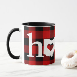Ohio-Zuhause-Herz-rotes Büffel-Karo-Muster Tasse