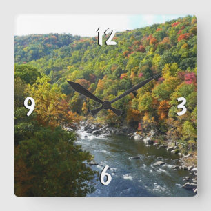 Ohiopyle River im Herbst II Pennsylvania Herbst Quadratische Wanduhr
