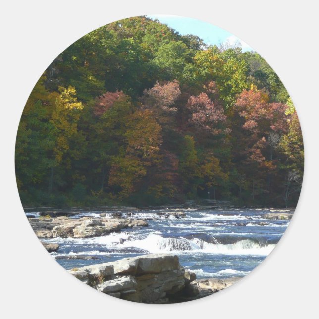 Ohiopyle River Rapids in Herbst Pennsylvania Herbs Runder Aufkleber (Vorderseite)