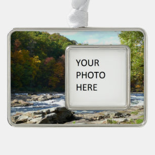 Ohiopyle River Stromschnellen im Herbst Pennsylvan Rahmen-Ornament Silber