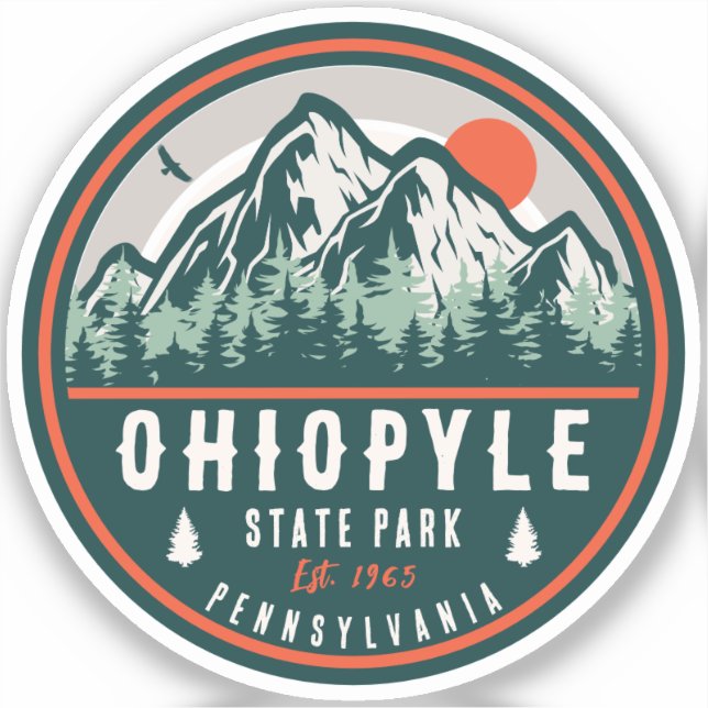 Ohiopyle Staat Park Penn Retro Sunset Abzeichen Aufkleber (Vorderseite)