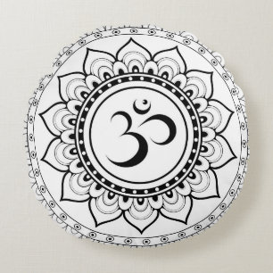 Ohm Mandala Om Mandala White & Black Rundes Kissen