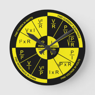 Ohm's Law Round Clock Black and Yellow Dial Runde Wanduhr