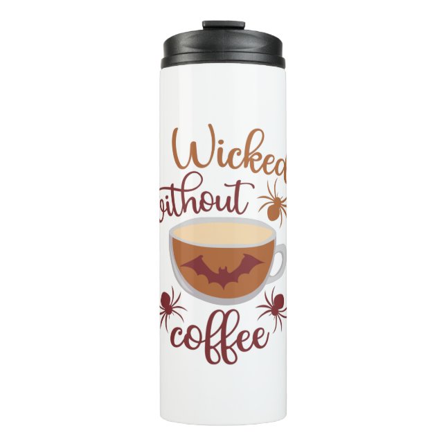 Ohne Kaffee Spaß brauner Text Halloween Thermosbecher (Vorderseite)