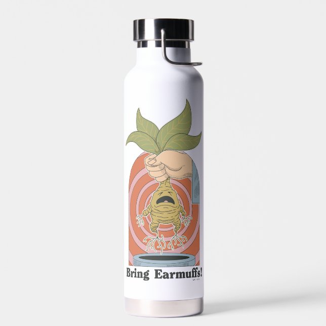 "Ohrenwärmer mitbringen!" Grafik mit schreiendem A Trinkflasche (Links)