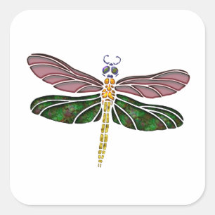 Ohrschnecken-Muschel u. beflecktes Glas-Libelle Quadratischer Aufkleber
