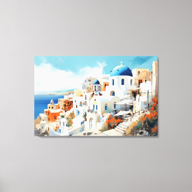 Oia, Santorini - gearbeitete Leinwand Print (Vorderseite)