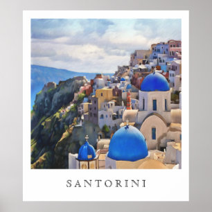 Oia, Santorini. Griechenland. Ölgemälde. Poster