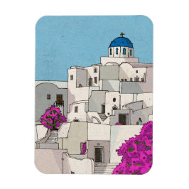 Oia Santorini Insel Griechenland Whimsical Illustr Magnet