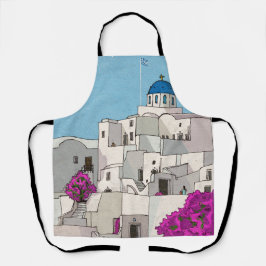Oia Santorini Insel Griechenland Whimsical Illustr Schürze