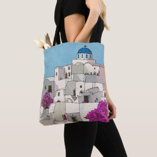 Oia Santorini Insel Griechenland Whimsical Illustr Tasche