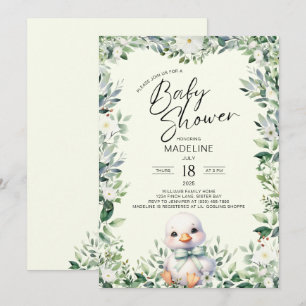 Oie avec Bow Baby shower vert Invitation