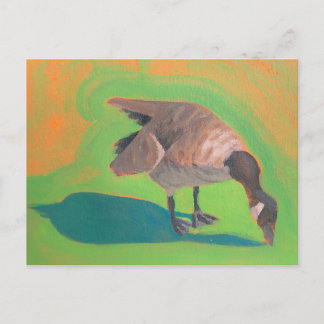 Oie avec carte postale verte et orange