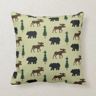 Oie et ours des bois Coussin rustique - Vert