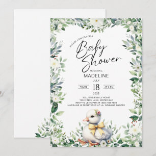 Oie mignonne avec Invitation Baby shower Bow