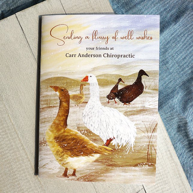 Oie sauvage, Logo de l'entreprise Carte de Noël (company holiday cards farm wild geese christmas goose, natural brown beige white falling snow)