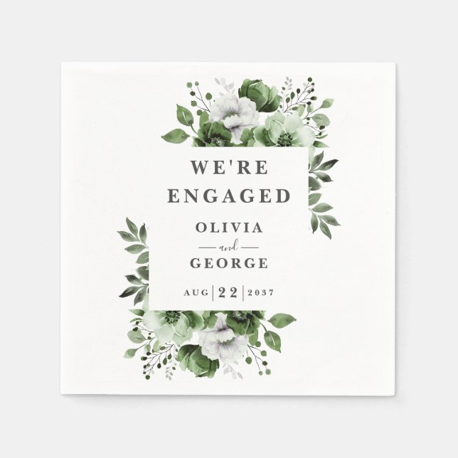 OIive Green Modern Country Floral Engagement Party Serviette (Vorderseite)