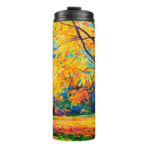 oil painting on canvas. Yellow trees. Modern art. Thermosbecher