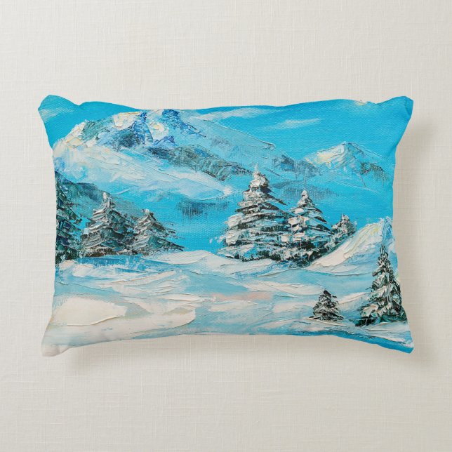  oil painting, winter mountain landscape with spru dekokissen (Vorderseite)