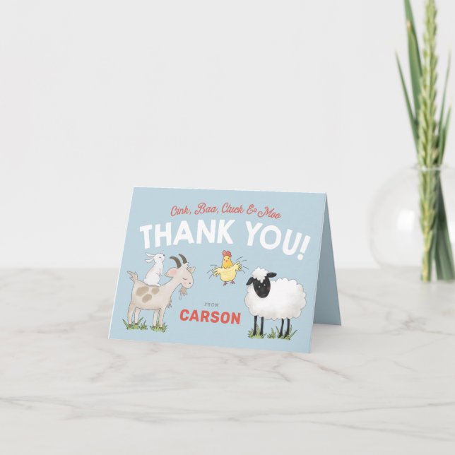 Oink Baa Cluck Moo Kid's Faltkarte Danke Karte (Vorderseite)