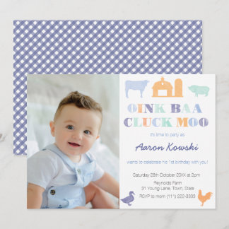 Oink Baa Cluck Moo Landtiere Geburtstagsparty Einladung