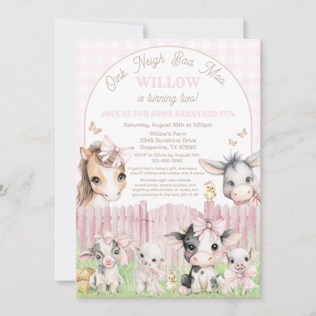 Oink Baa Moo Birthday Invitation Einladung (Vorderseite)
