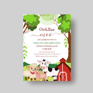 oink baa moo niedliche einzigartige Kinder Geburts Einladung