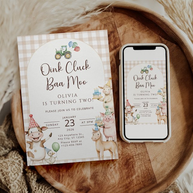 Oink Baa Moo Turning Two Birthday Invitation Einladung (Von Creator hochgeladen)